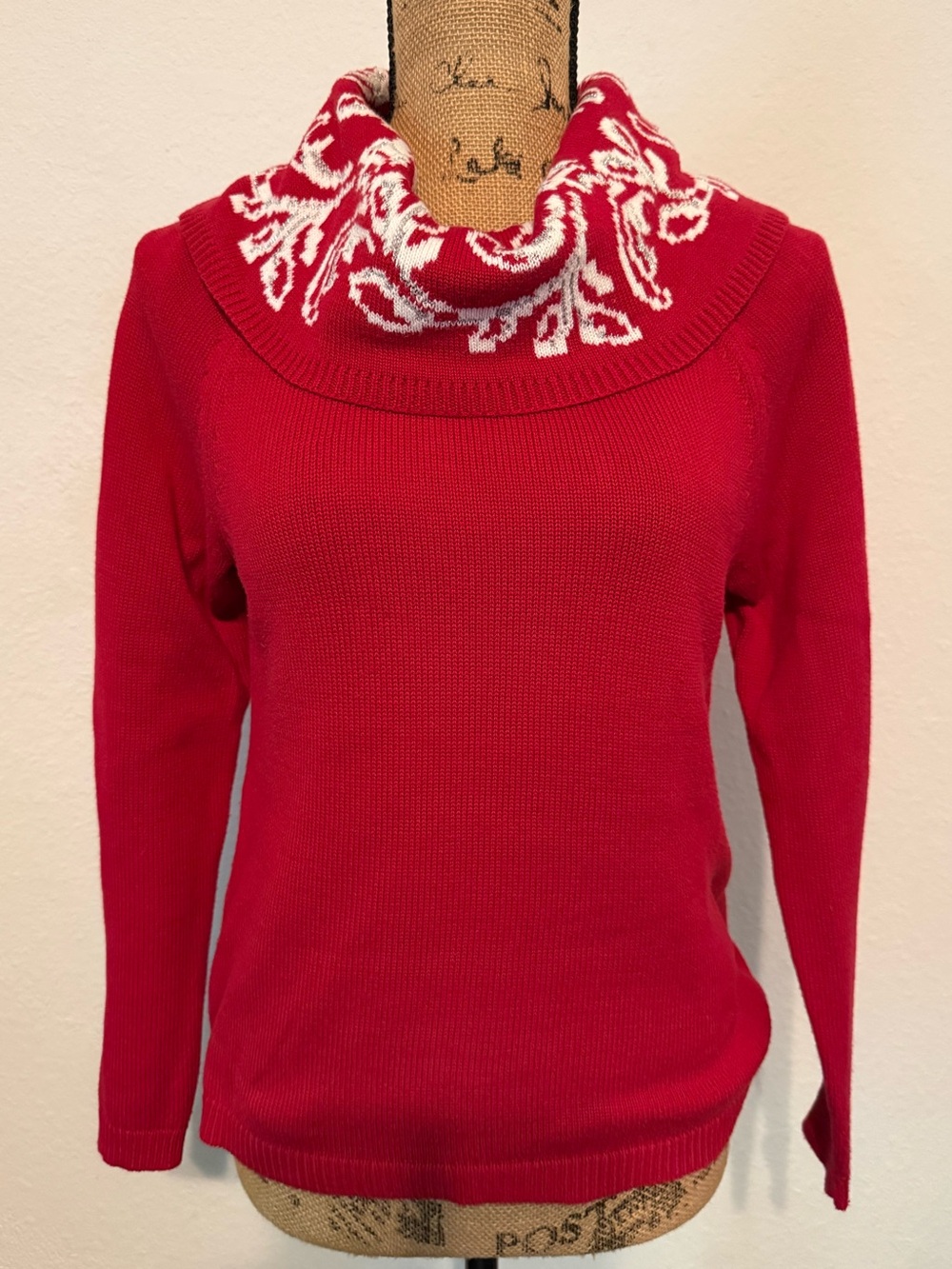 Red cowl neck long sleeve sweater small petite